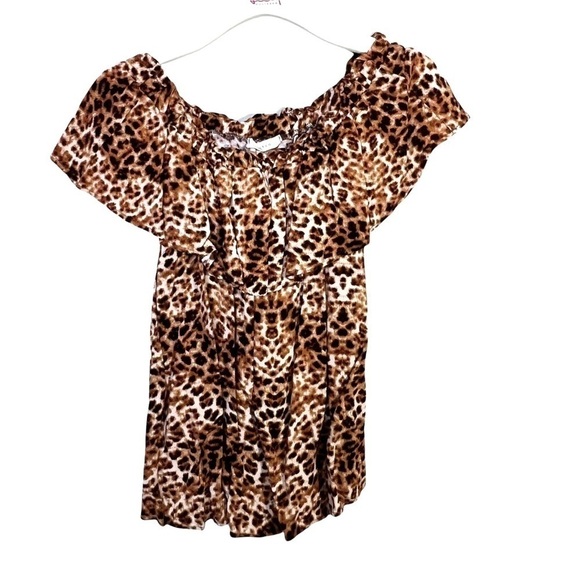 Entro Boutique Leopard Catimal Animal Print Off The Shoulder Top Blouse Size M - Picture 7 of 17